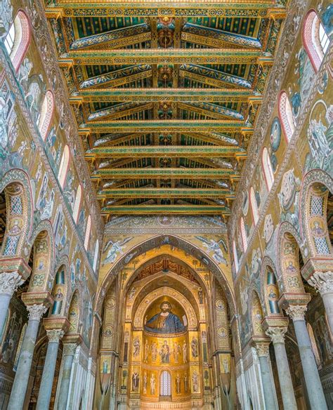 The amazing interior of the Monreale Cathedral, a fine example of arab ...