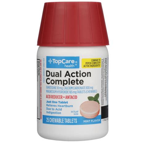 TopCare Dual Action Complete Famotidine 10 Mg, Calcium Carbonate 800 Mg, Magnesium Hydroxide 165 ...