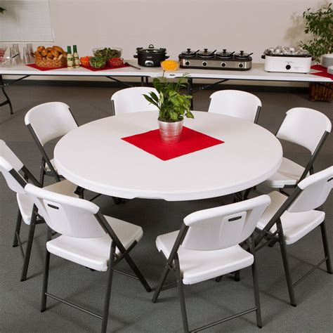 Lifetime Round Folding Table, 60" Plastic, White Granite - 4/Pack - 480301