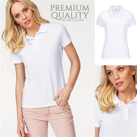 Ladies White Polo Shirt Top Lady Fit Fitted Breathable Cotton Casual ...