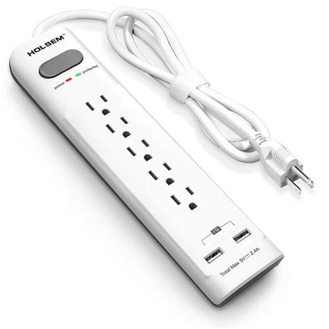 HOLSEM 5 Outlets Surge Protector Power Strip with 2 USB Charging Ports (5V/2.4A) and 4' Heavy ...