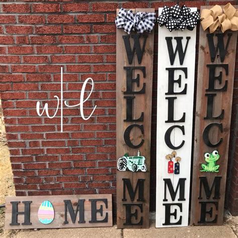 Vertical WELCOME porch sign with interchangeable O wooden | Etsy