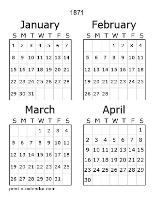 Download 1871 Printable Calendars