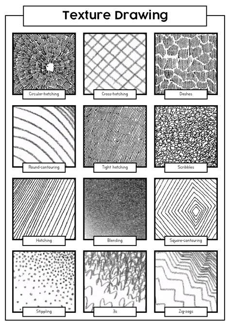 15 Texture Line Drawing Techniques Worksheet | Texture drawing ...