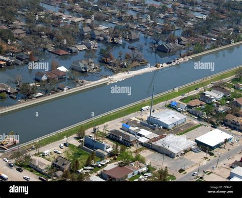 New Orleans after Hurricane Katrina showing a levee break under Stock ...