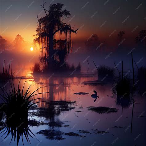 Premium Photo | Southern Swamps Sunrise Swamp Sunset Bog Marsh Mire Wetland Fen Morass Abstract ...