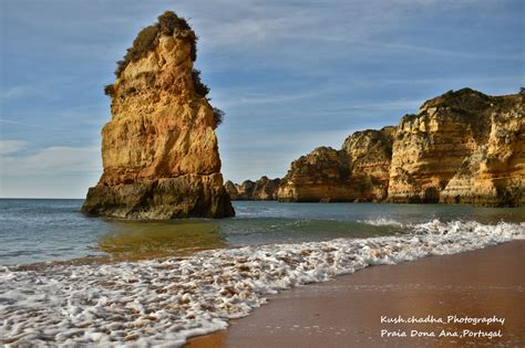 Beautiful Beach and waves, Praia Dona Ana, Portugal