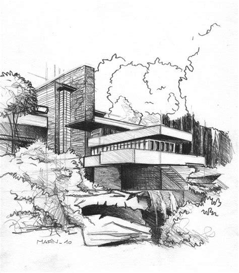 falling water drawing | Falling water frank lloyd wright, Water architecture, Falling water house