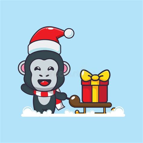 Cute Gorilla Carrying Christmas Gift Box. Cute Christmas Cartoon ...