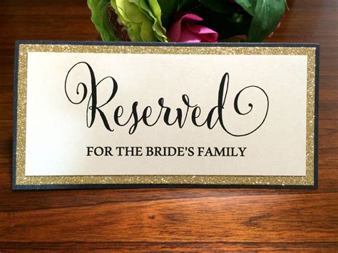 Wedding Reserved TAble signage. Black and Gold Reserved Signs.