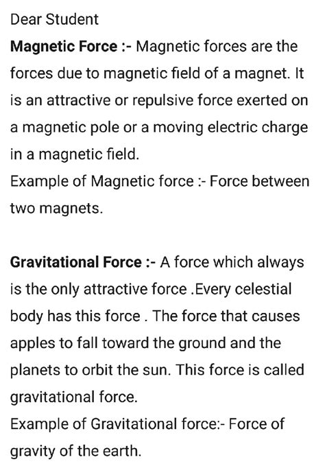 Define magnetic force , gravitational force and electrostatic force - Science - Force and ...