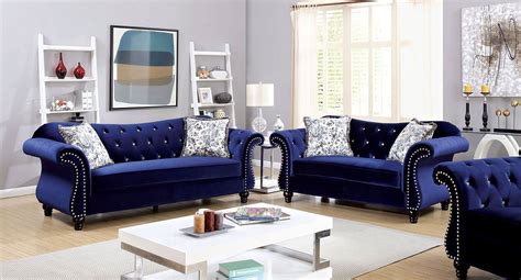 Jolanda Living Room Set (Blue) | Blue living room decor, Blue sofas living room, Blue sofa living