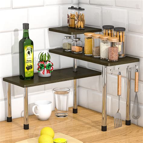 Buy ZHWS Kitchen Corner Shelf Countertop Organizer - 3 Tier Bamboo ...