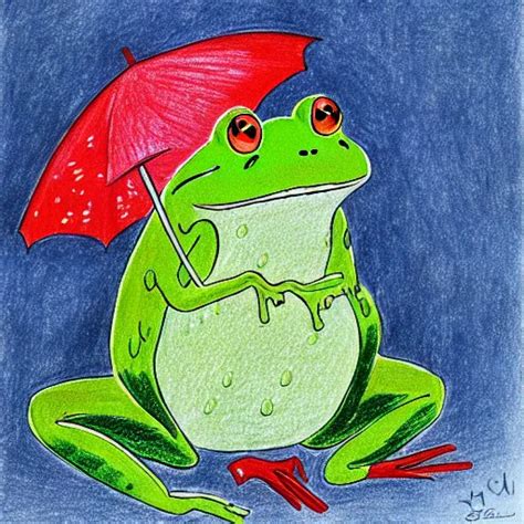 a drawing of a happy frog under the rain wearing a | Stable Diffusion ...