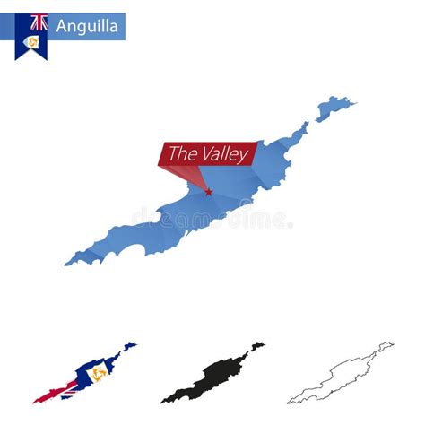 Anguilla Blue Low Poly Map with Capital the Valley Stock Vector ...