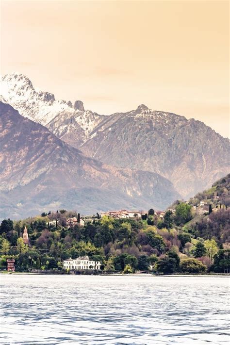 Villa in Como Lake Italy with Snow and Mountain Looking from Boat in ...