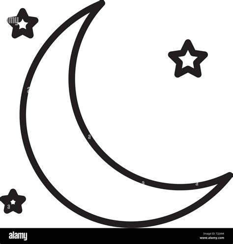 This vector image shows moon stars outline icon design. It is isolated white background Stock ...