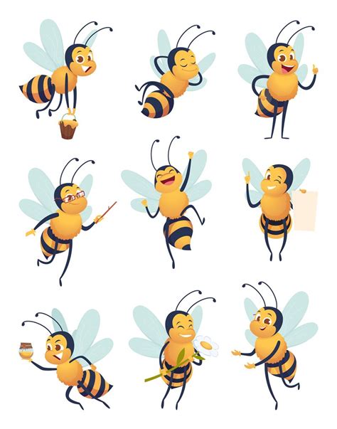 Honey bee. Cartoon characters flying nature insect in different poses By ONYX | TheHungryJPEG