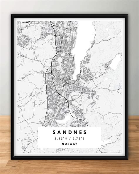 SANDNES City Digital Map Poster – White | Maps & More