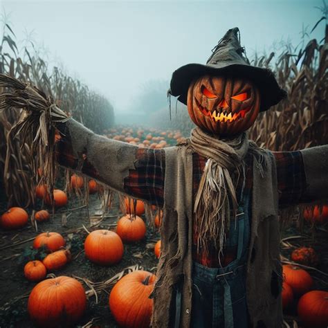 Premium AI Image | scarecrow in a pumpkin patch