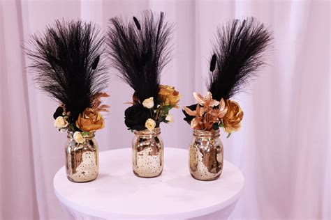 Black Rose and Gold Rose Centerpieces Mirrored Mason Jars, Bud Vases and Large Floral ...