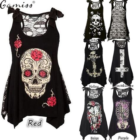 Gothic Skull Hollow Out Sleeveless Tank Top | Casual tank tops, Fashion ...