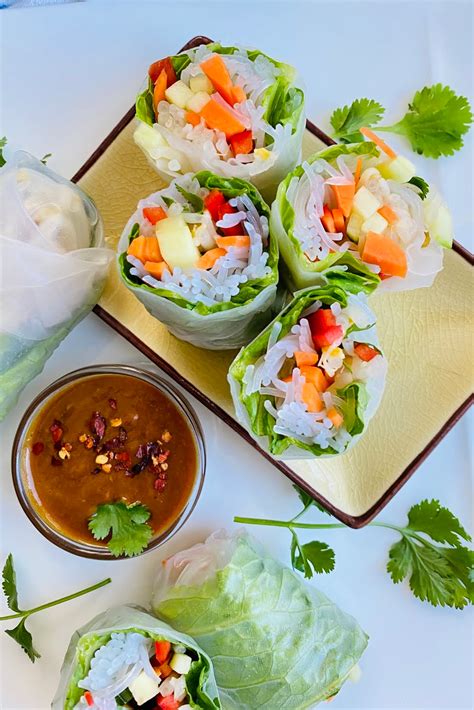 Fresh Vegetable Spring Rolls Recipe with Peanut Sesame Dipping Sauce