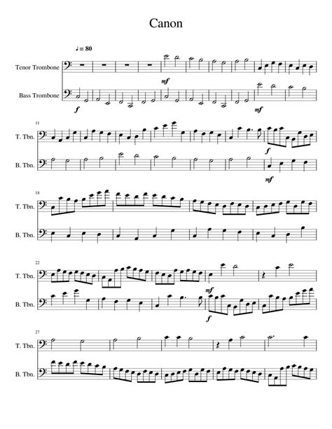 Canon - Trombone Duet sheet music for Trombone download free in PDF or MIDI