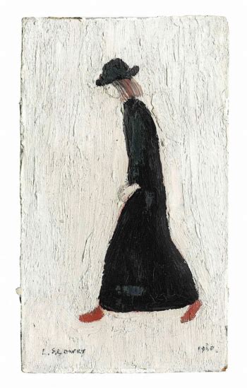 Lowry, original painting, girl with red shoes