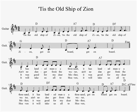 'tis The Old Ship Of Zion - Sheet Music PNG Image | Transparent PNG ...