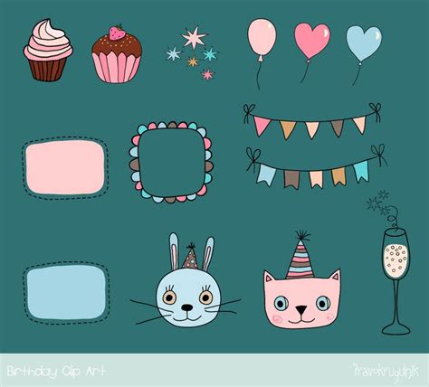 Happy Birthday Clipart Doodle Bunting Clip Art Banner - Etsy