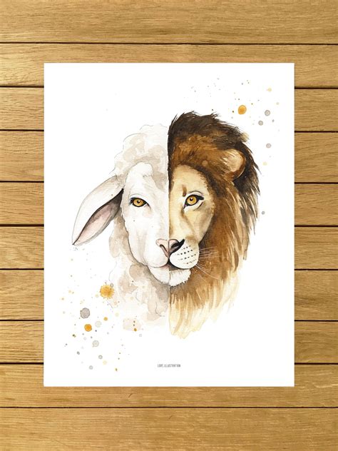 The Lion and The Lamb, Art Print, Watercolor Illustration, Giclée Print, Religious Art, Home ...