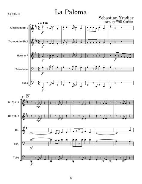 La Paloma | Sheet music, Brass quintet, Free sheet music