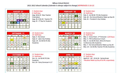 Wilson Middle School Calendar - Kore Shaine