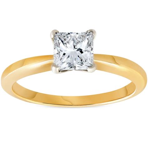 1ct Princess Cut Diamond Solitaire 14k Yellow Gold Engagement Ring - Tanga