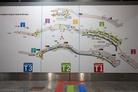 Map of Madrid Airport Showing Terminal Directions Editorial Stock Image - Image of exit, customs ...