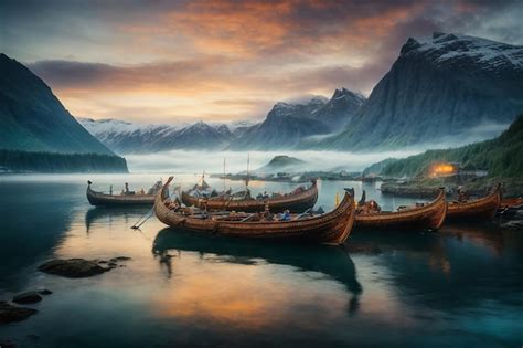 Premium AI Image | Nordic Saga Viking Ships at Twilight