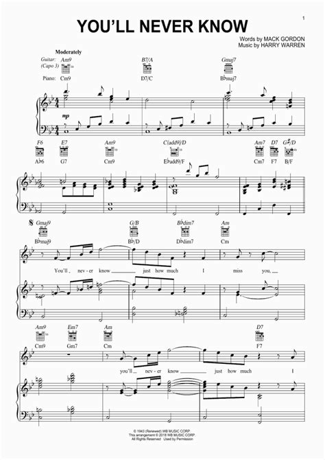 You'll Never Know Piano Sheet Music | OnlinePianist