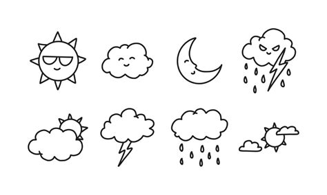 set of weather in flat line illustration. simple icon for sunny, cloudy, rainy, etc ...