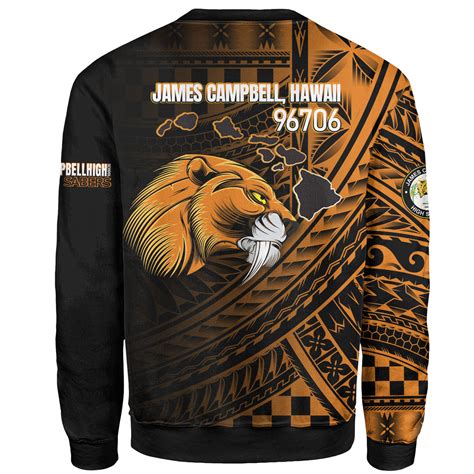 Hawaii James Campbell High School Sweatshirt - Head Saber Tooth Mascot Hawaii Patterns