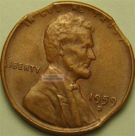 1959 D Lincoln Memorial Penny, (triple Clipped Planchet) Error Coin, Ae737