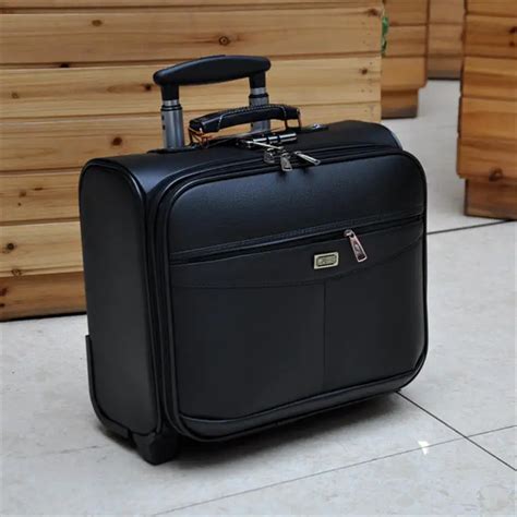 LeTrend 16 inch PU Leather Business Rolling Luggage Spinner Cabin ...