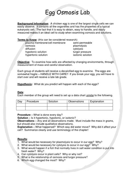 Osmosis Egg Lab Results