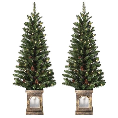 Battery Operated Set Of 2 Pre-Lit 4ft (120cm) Green Christmas Xmas ...