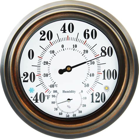 Amazon.com : IBOBOOM 8" Indoor Outdoor Thermometer/Hygrometer for Patio, Wall Decorative (Bronze ...