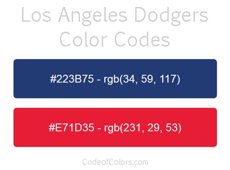 Los Angeles Dodgers Colors - Hex and RGB Color Codes