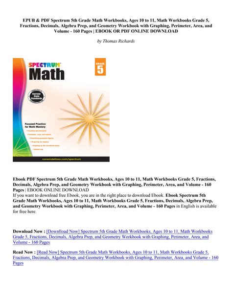 PDF Spectrum 5th Grade Math Workbooks, Ages 10 to 11, Math Workbooks ...