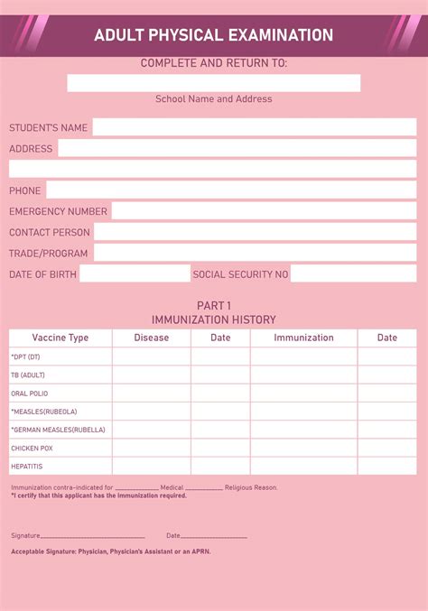 Printable Physical Exam Form