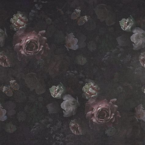 Black Floral Vintage Wallpaper