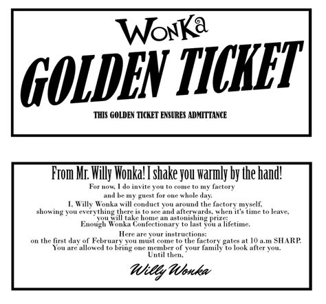 Printable Golden Ticket Willy Wonka